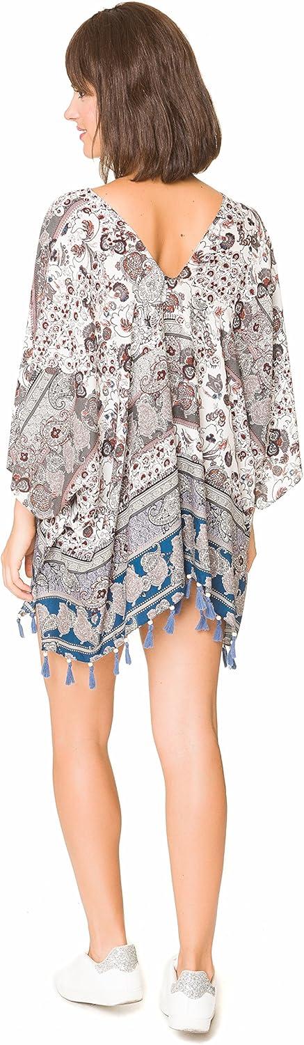 imageMELIFLUOS DESIGNED IN SPAIN Womens Beach Cover Up Swimsuit Kimono Pareo Sarong Beach Wear Dress for SummerMarbella Collections 21 Blue Paisley
