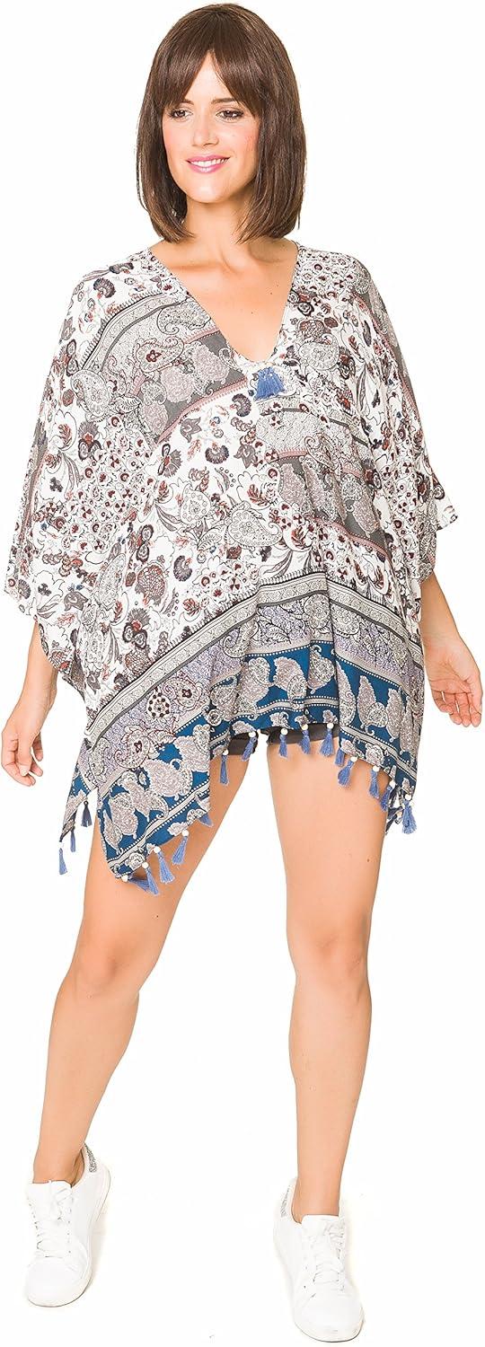 imageMELIFLUOS DESIGNED IN SPAIN Womens Beach Cover Up Swimsuit Kimono Pareo Sarong Beach Wear Dress for SummerMarbella Collections 21 Blue Paisley