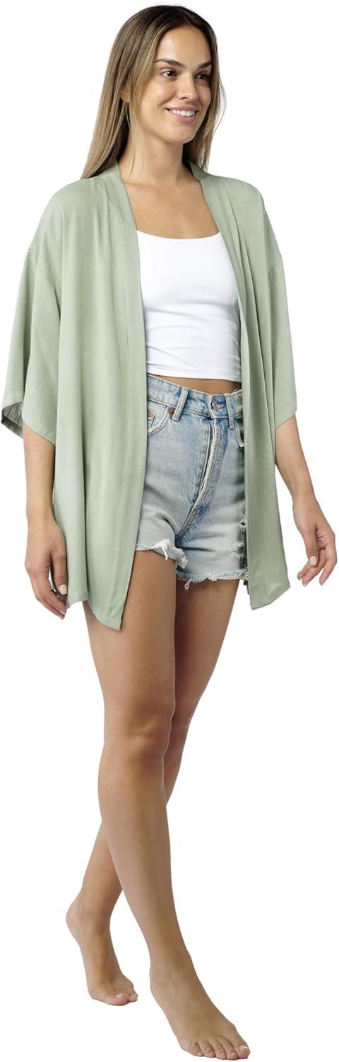 imageMELIFLUOS DESIGNED IN SPAIN Womens Beach Cover Up Swimsuit Kimono Pareo Sarong Beach Wear Dress for SummerRetiro Collection 1 Solid Color Green