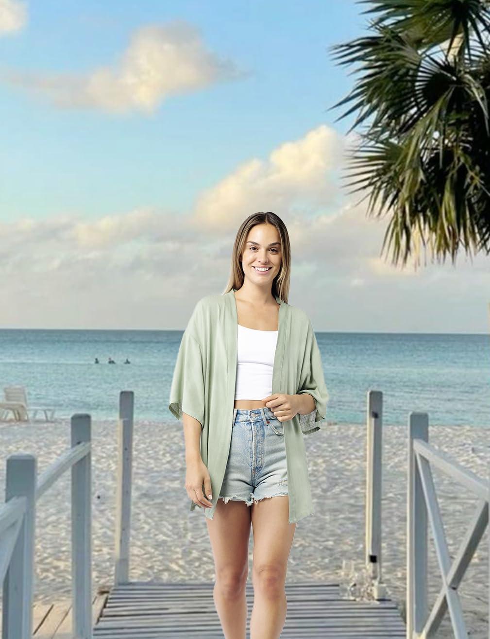 imageMELIFLUOS DESIGNED IN SPAIN Womens Beach Cover Up Swimsuit Kimono Pareo Sarong Beach Wear Dress for SummerRetiro Collection 1 Solid Color Green