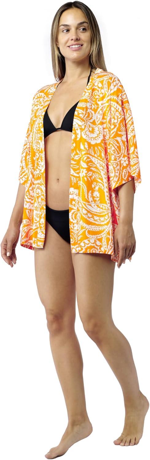 imageMELIFLUOS DESIGNED IN SPAIN Womens Beach Cover Up Swimsuit Kimono Pareo Sarong Beach Wear Dress for SummerRetiro Collection 2 Orange Paisley