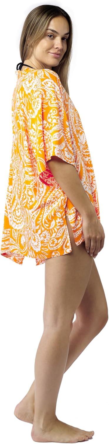 imageMELIFLUOS DESIGNED IN SPAIN Womens Beach Cover Up Swimsuit Kimono Pareo Sarong Beach Wear Dress for SummerRetiro Collection 2 Orange Paisley