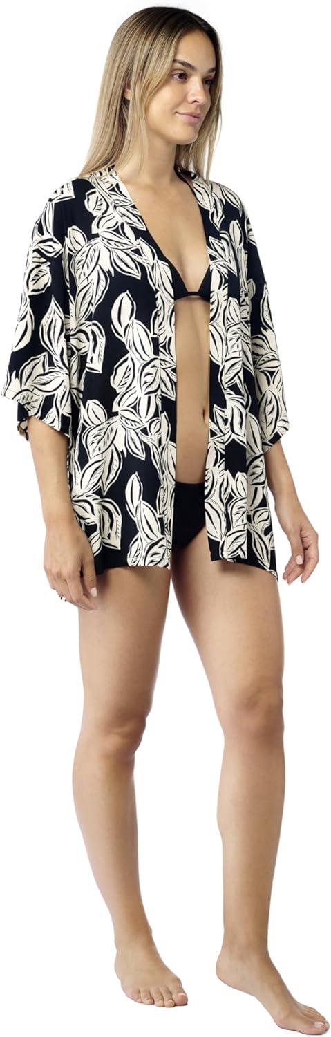 imageMELIFLUOS DESIGNED IN SPAIN Womens Beach Cover Up Swimsuit Kimono Pareo Sarong Beach Wear Dress for SummerRetiro Collection 5 Black White Leaves