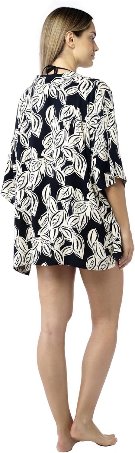 imageMELIFLUOS DESIGNED IN SPAIN Womens Beach Cover Up Swimsuit Kimono Pareo Sarong Beach Wear Dress for SummerRetiro Collection 5 Black White Leaves