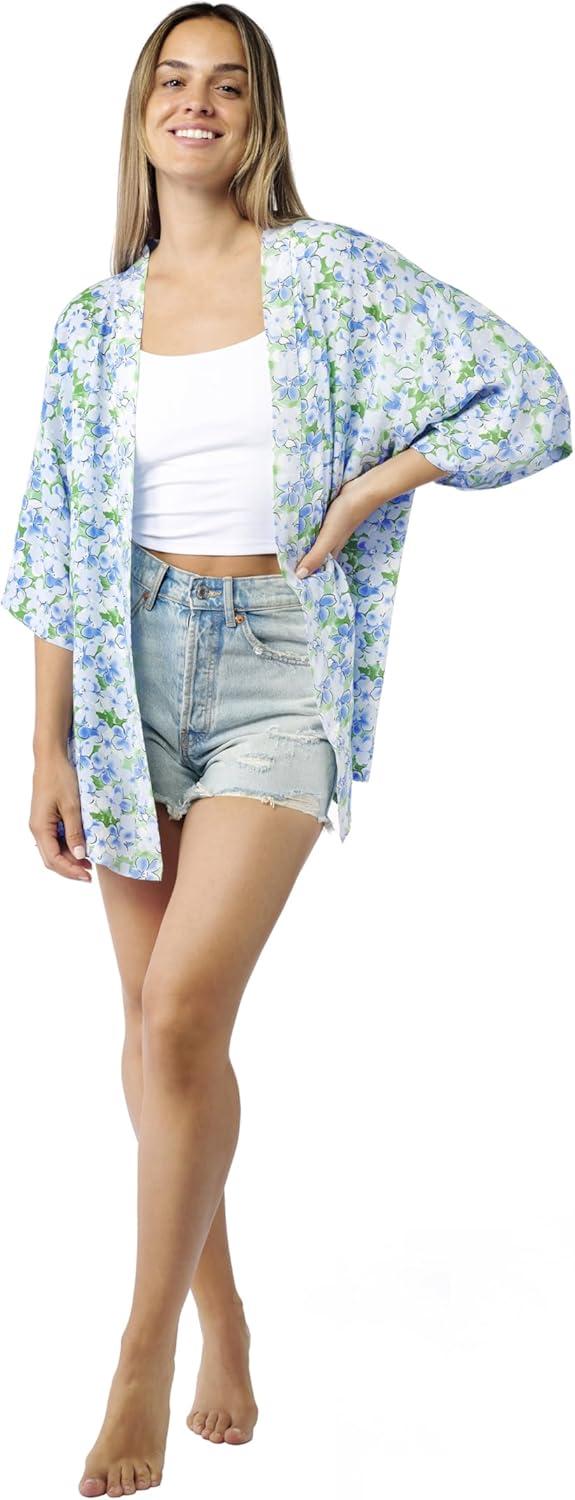 imageMELIFLUOS DESIGNED IN SPAIN Womens Beach Cover Up Swimsuit Kimono Pareo Sarong Beach Wear Dress for SummerRetiro Collection 7 White Blue Flower