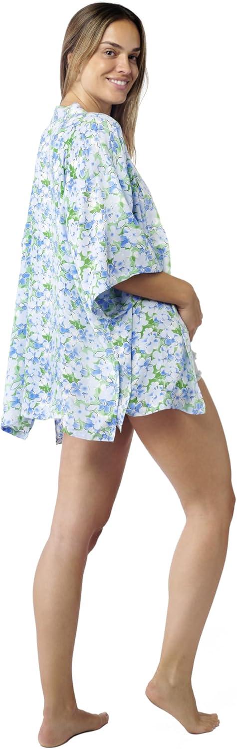 imageMELIFLUOS DESIGNED IN SPAIN Womens Beach Cover Up Swimsuit Kimono Pareo Sarong Beach Wear Dress for SummerRetiro Collection 7 White Blue Flower