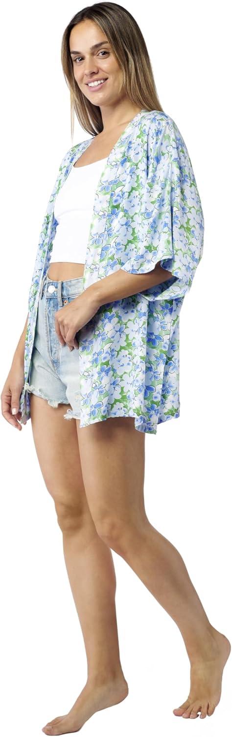imageMELIFLUOS DESIGNED IN SPAIN Womens Beach Cover Up Swimsuit Kimono Pareo Sarong Beach Wear Dress for SummerRetiro Collection 7 White Blue Flower