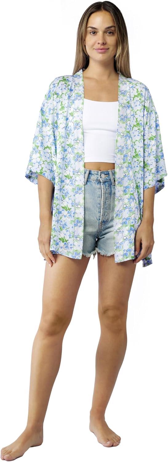 imageMELIFLUOS DESIGNED IN SPAIN Womens Beach Cover Up Swimsuit Kimono Pareo Sarong Beach Wear Dress for SummerRetiro Collection 7 White Blue Flower