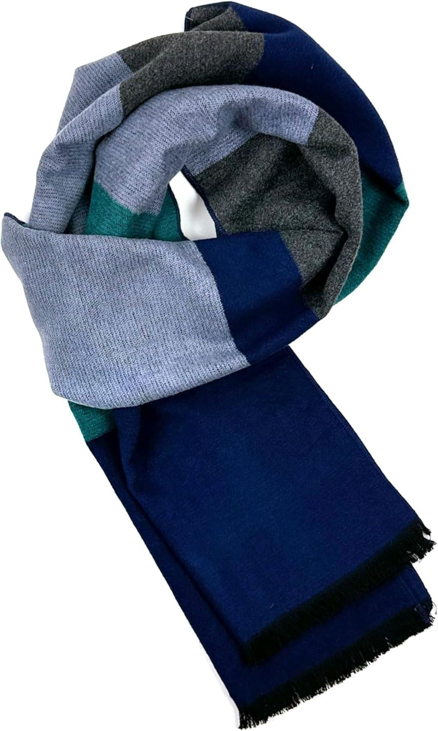 imageScarf for Men Reversible Elegant Classic Cashmere Feel Scarves for Fall WinterSan Sebastian Collections 01 Gray Blue and Teal