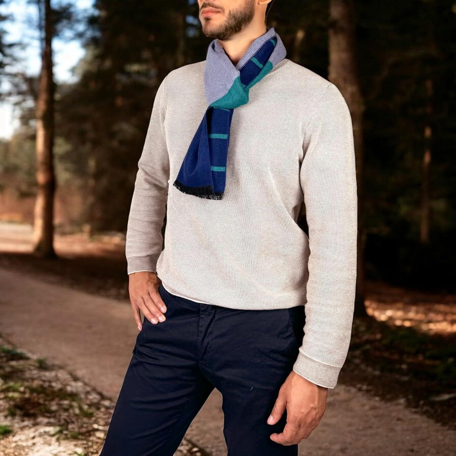 imageScarf for Men Reversible Elegant Classic Cashmere Feel Scarves for Fall WinterSan Sebastian Collections 01 Gray Blue and Teal