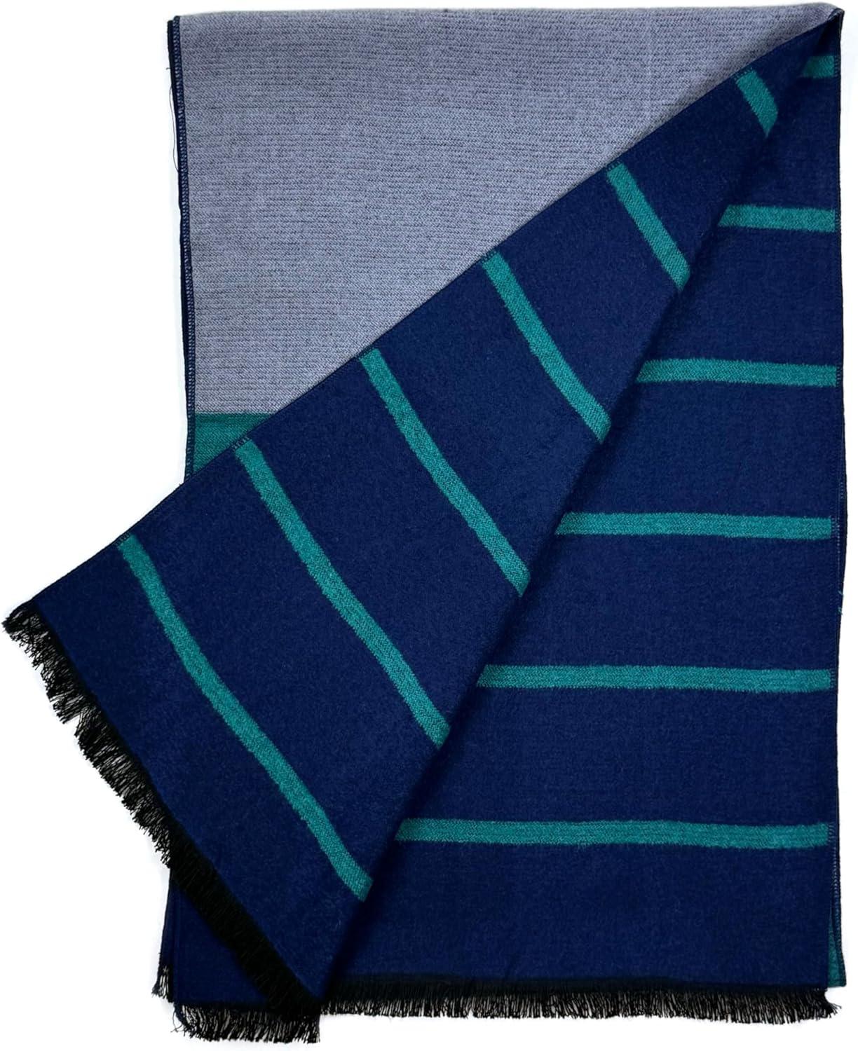 imageScarf for Men Reversible Elegant Classic Cashmere Feel Scarves for Fall WinterSan Sebastian Collections 01 Gray Blue and Teal