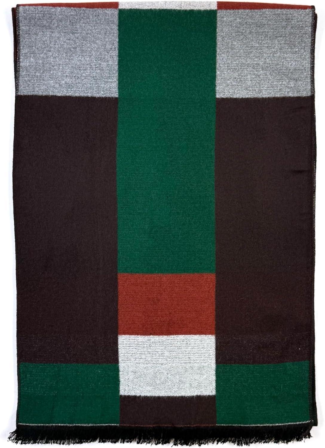 imageScarf for Men Reversible Elegant Classic Cashmere Feel Scarves for Fall WinterSan Sebastian Collections 01 Gray Orange and Green