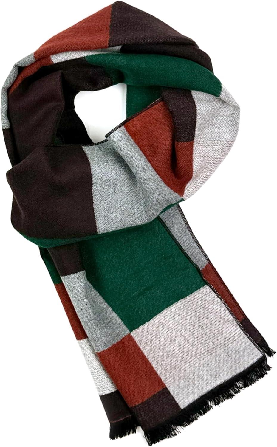 imageScarf for Men Reversible Elegant Classic Cashmere Feel Scarves for Fall WinterSan Sebastian Collections 01 Gray Orange and Green