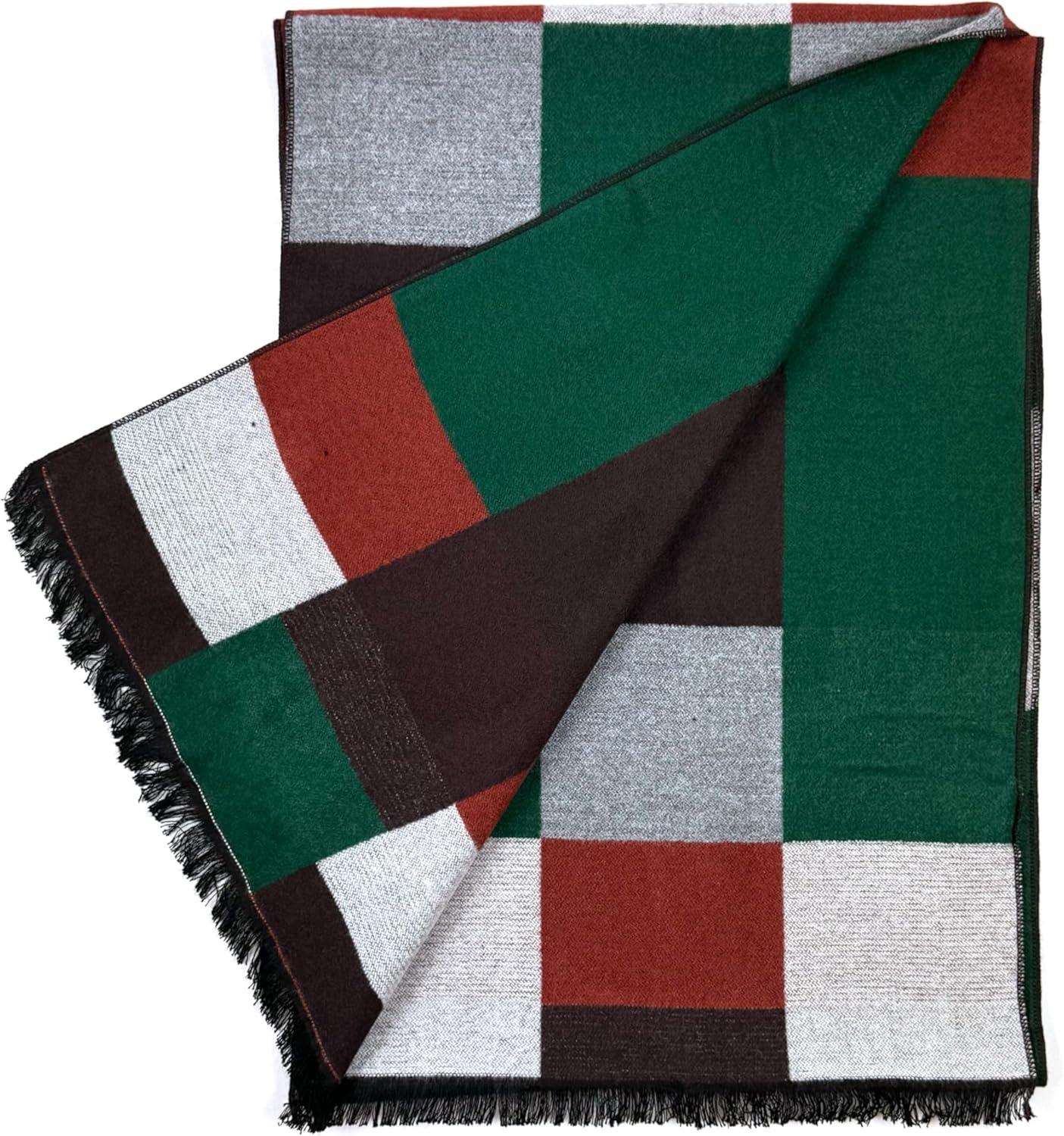 imageScarf for Men Reversible Elegant Classic Cashmere Feel Scarves for Fall WinterSan Sebastian Collections 01 Gray Orange and Green