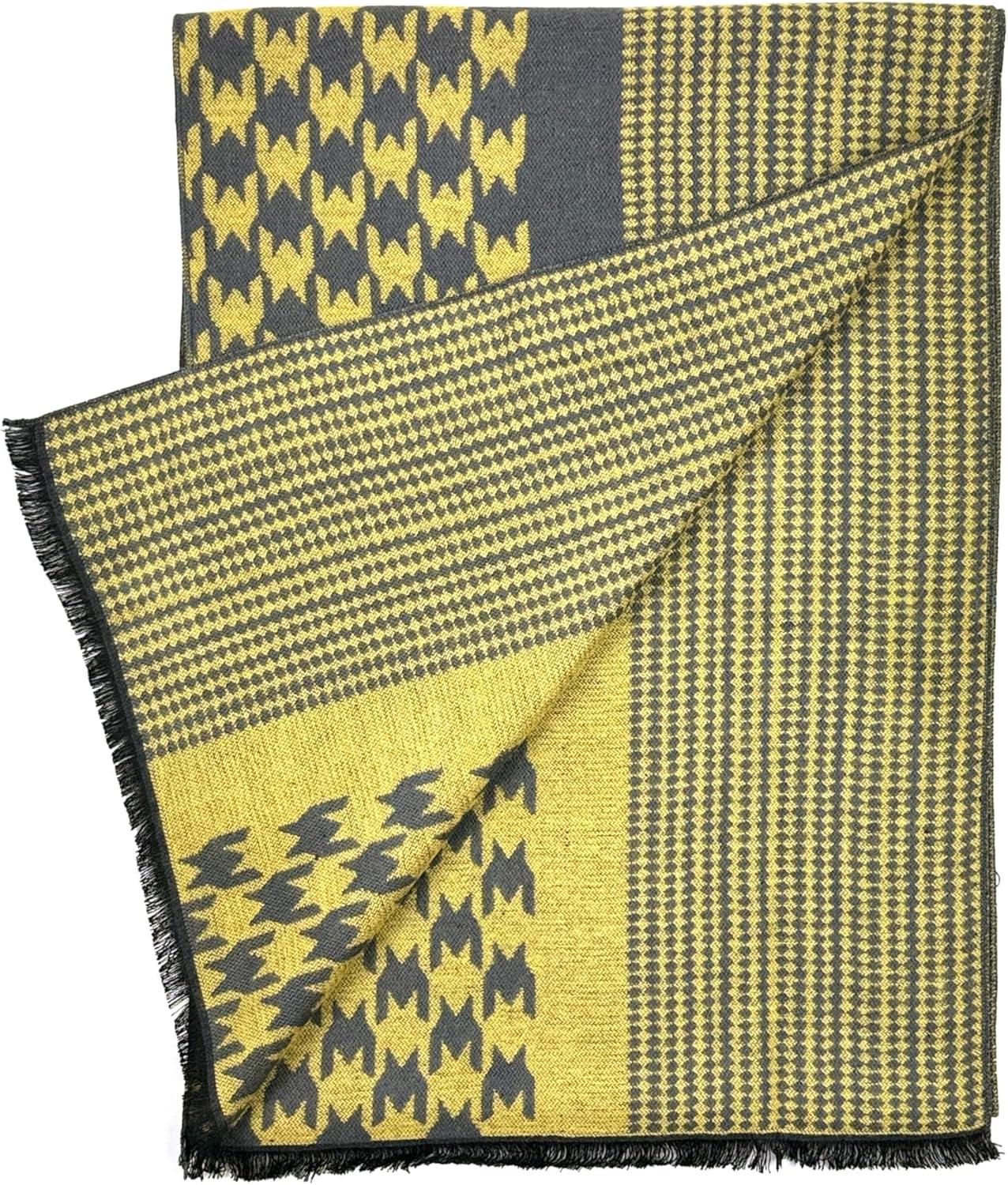 imageScarf for Men Reversible Elegant Classic Cashmere Feel Scarves for Fall WinterSan Sebastian Collections 07 Gray and Yellow Geometric Design
