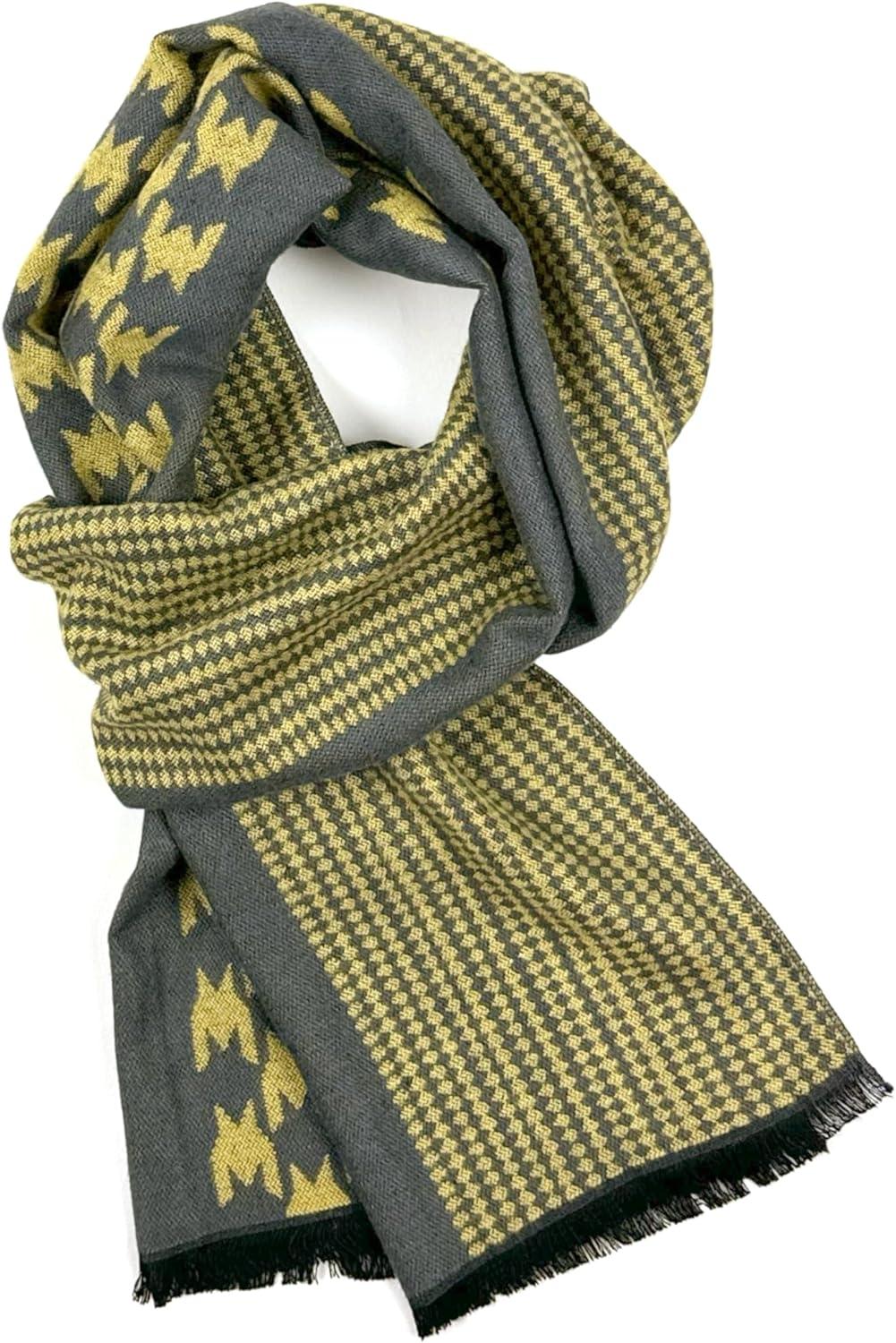 imageScarf for Men Reversible Elegant Classic Cashmere Feel Scarves for Fall WinterSan Sebastian Collections 07 Gray and Yellow Geometric Design