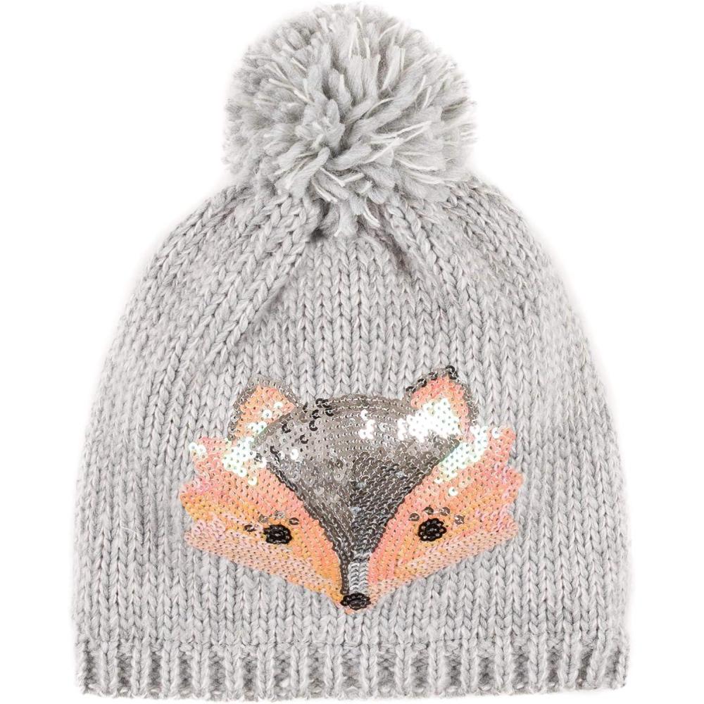 imageBeanie Hat for Girls Boy Kids Junior Children Teenager Cute Fox Fall Winter Knit Cap for Fall WinterGrey