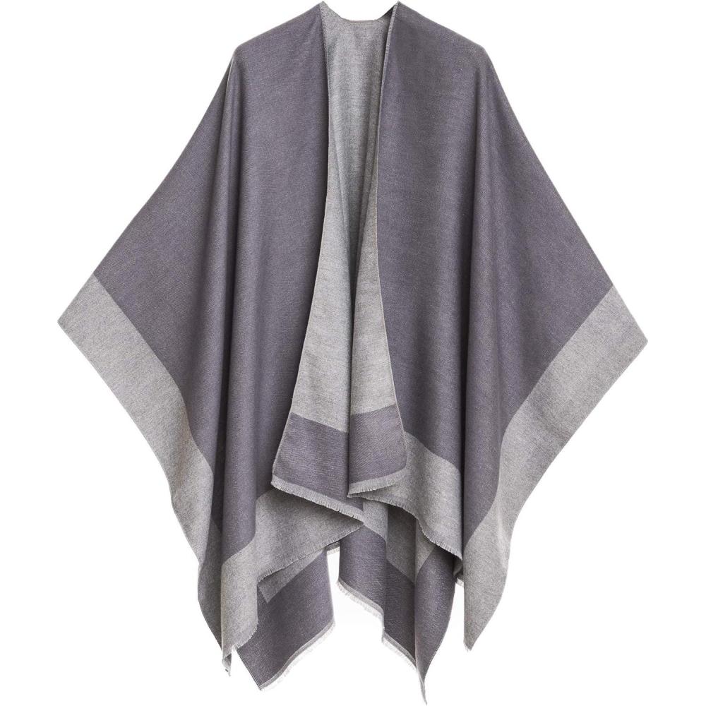 imageCardigan Poncho Cape Women Elegant Cardigan Shawl Wrap Sweater Coat for Fall WinterBorder Design Double Gray