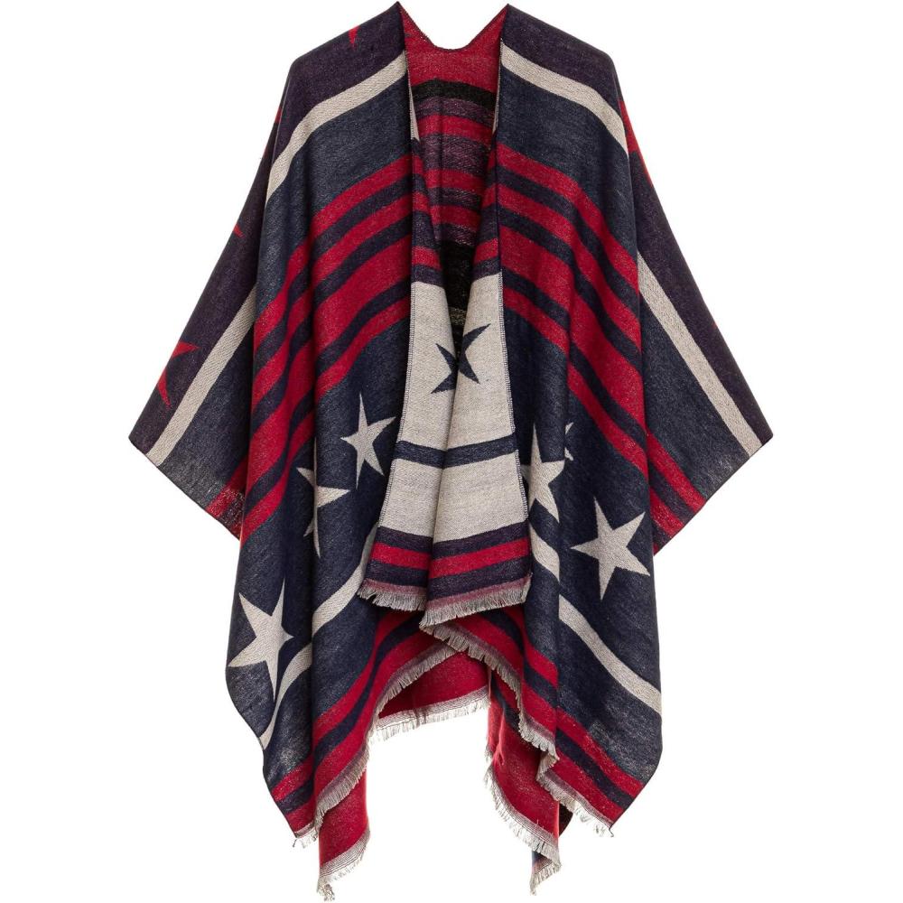 imageCardigan Poncho Cape Women Elegant Cardigan Shawl Wrap Sweater Coat for Fall WinterGeometric Design  American Flag