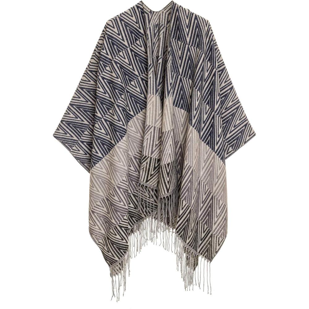 imageCardigan Poncho Cape Women Elegant Cardigan Shawl Wrap Sweater Coat for Fall WinterGeometric Design  Gray Diamond