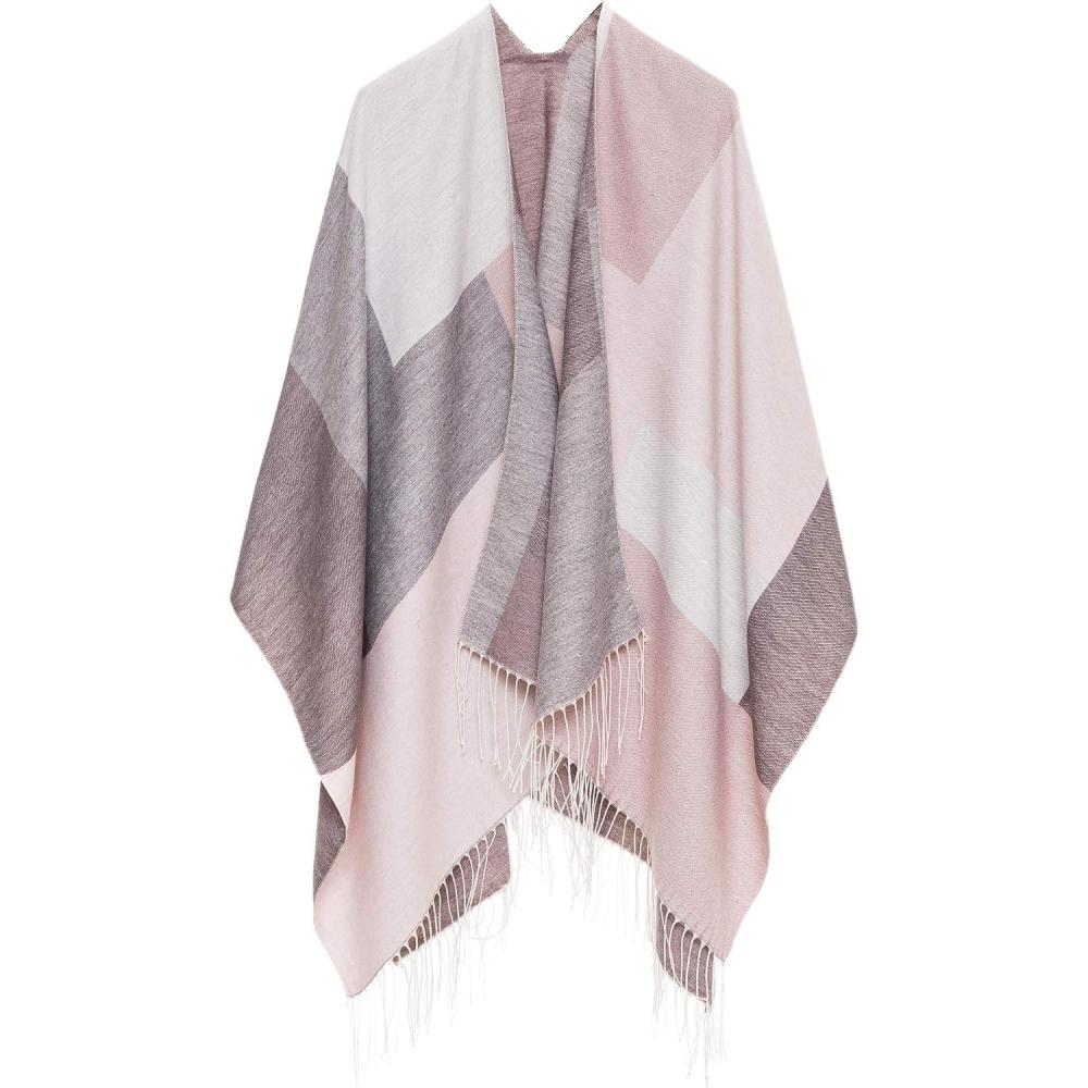 imageCardigan Poncho Cape Women Elegant Cardigan Shawl Wrap Sweater Coat for Fall WinterGeometric Design  Pink and Gray