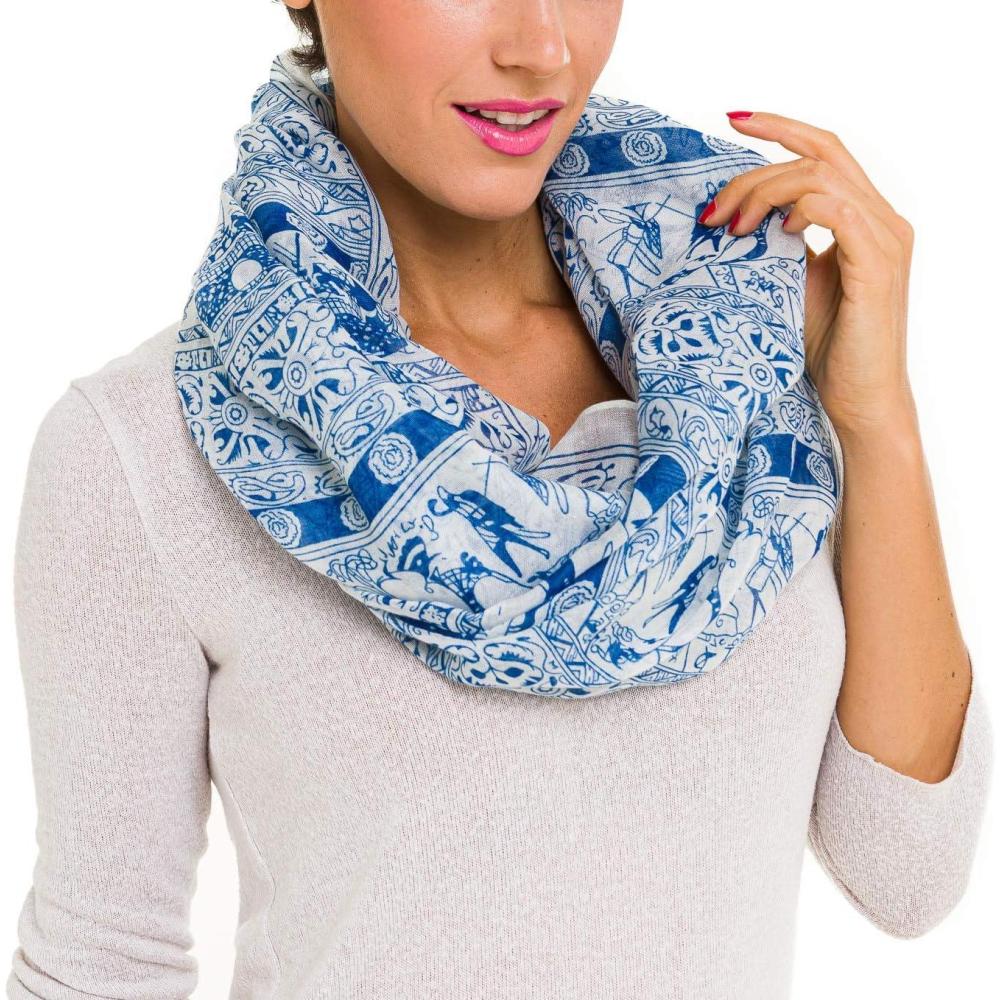 imageInfinity Scarf for Women Lightweight Fashion Scarves for Summer FallIbiza Collection 1  White and Blue Design
