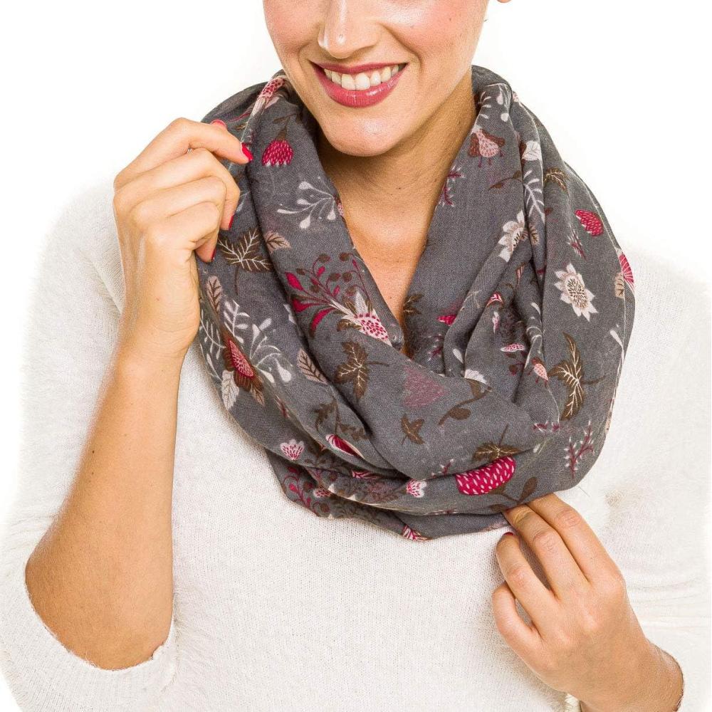 imageInfinity Scarf for Women Lightweight Fashion Scarves for Summer FallIbiza Collection 5  Gray Floral