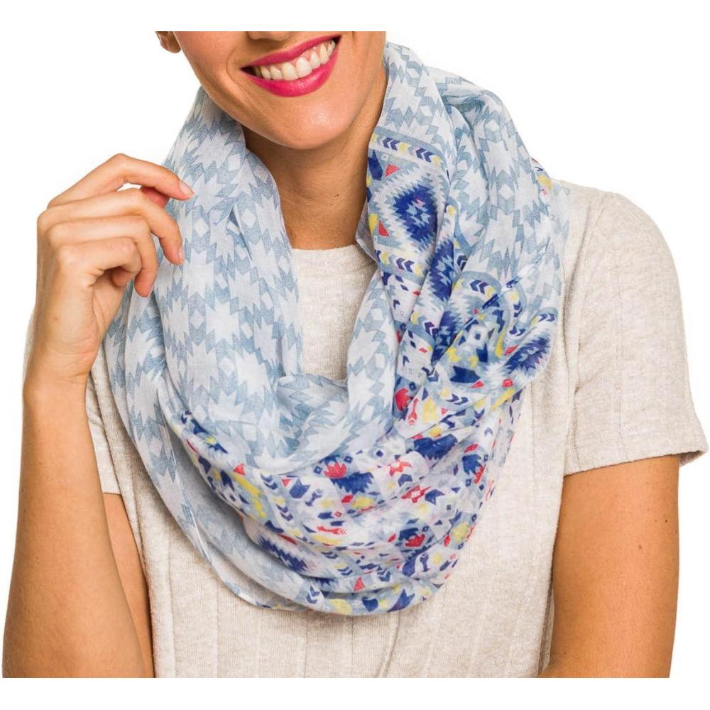 imageInfinity Scarf for Women Lightweight Fashion Scarves for Summer FallIbiza Collection 8  Light Blue Aztec