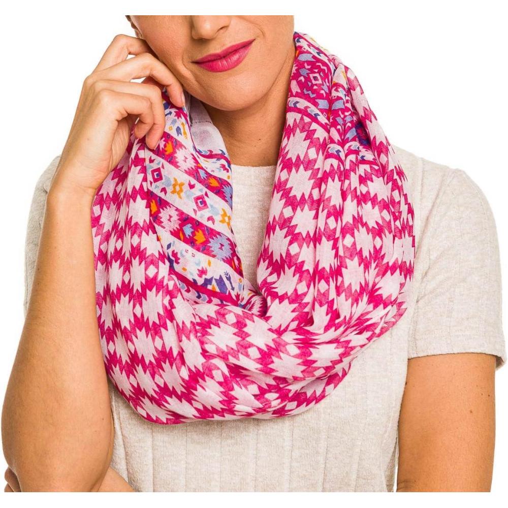 imageInfinity Scarf for Women Lightweight Fashion Scarves for Summer FallIbiza Collection 8  Red Aztec