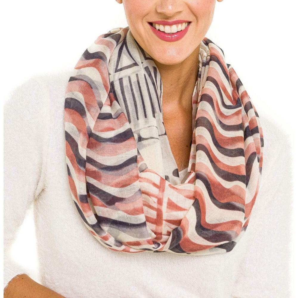 imageInfinity Scarf for Women Lightweight Fashion Scarves for Summer FallIbiza Collection 9  Beige Wave Design