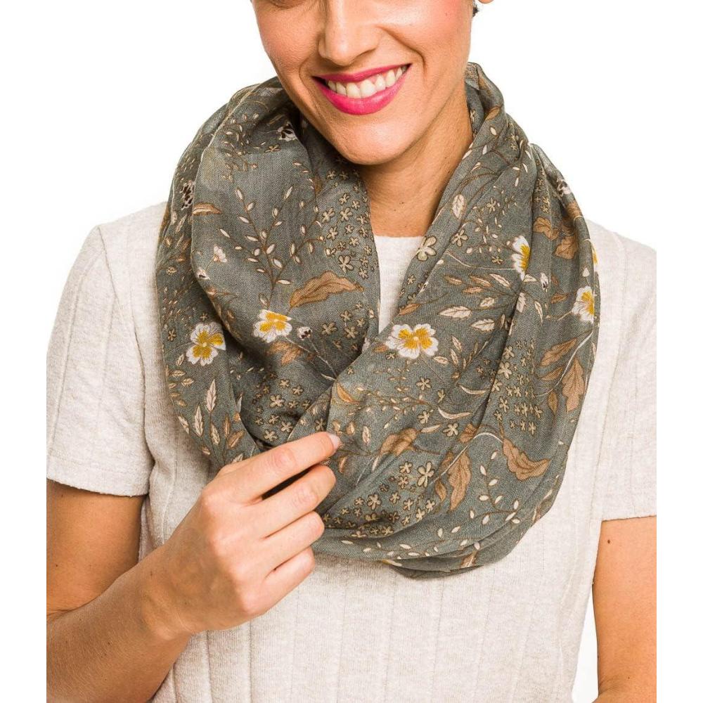 imageInfinity Scarf for Women Lightweight Fashion Scarves for Summer FallIbiza Collections 10  Gray Floral