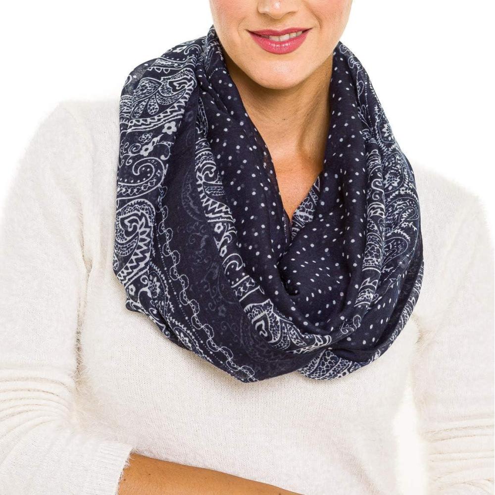 imageInfinity Scarf for Women Lightweight Fashion Scarves for Summer FallIbiza Collections 12  Navy Paisley
