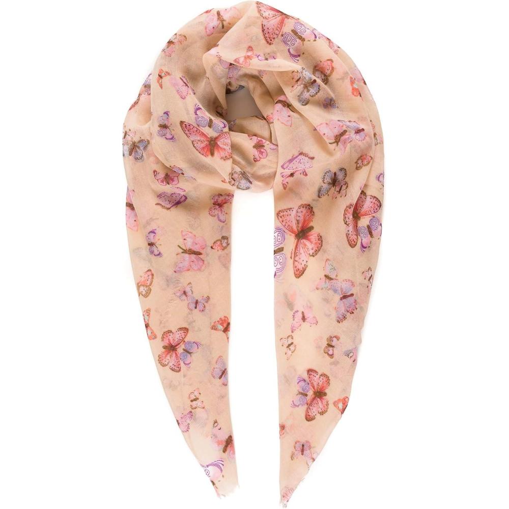 imageMELIFLUOS DESIGNED IN SPAIN Scarf for Women Lightweight Animal Butterfly Fashion Summer Fall Scarves Shawl WrapsMalaga Collection 7  Beige With Butterfly Design