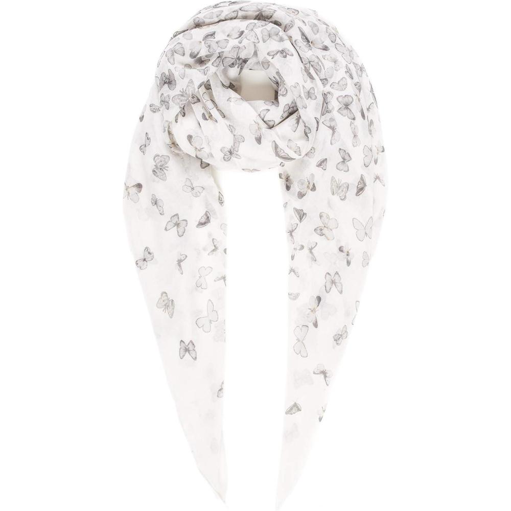 imageMELIFLUOS DESIGNED IN SPAIN Scarf for Women Lightweight Animal Butterfly Fashion Summer Fall Scarves Shawl WrapsMalaga Collections 10  White With Gray Butterfly Design