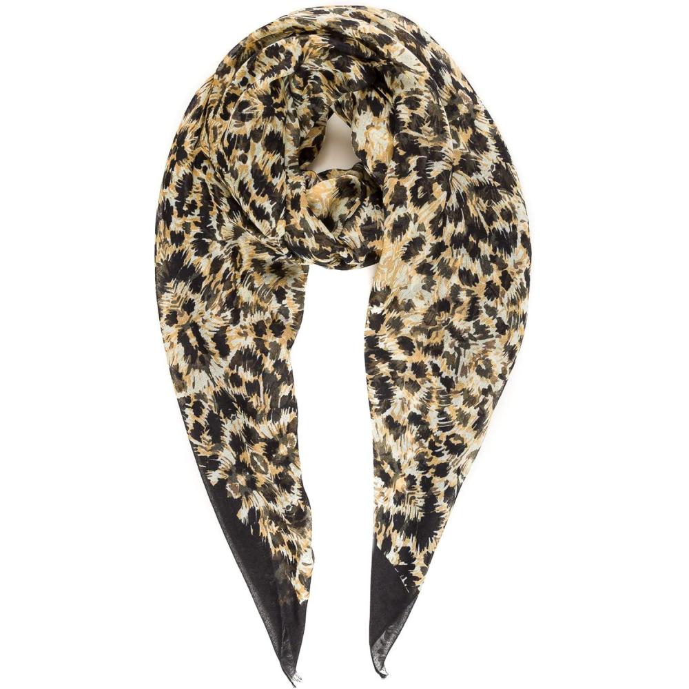 imageMELIFLUOS DESIGNED IN SPAIN Scarf for Women Lightweight Animal Butterfly Fashion Summer Fall Scarves Shawl WrapsMalaga Collections 14  Yellow Leopard Design