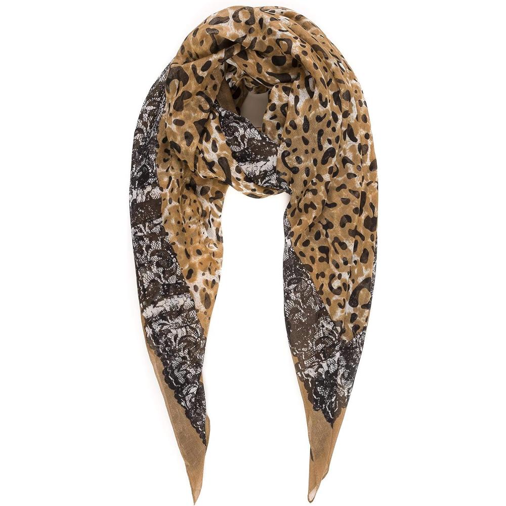 imageMELIFLUOS DESIGNED IN SPAIN Scarf for Women Lightweight Animal Butterfly Fashion Summer Fall Scarves Shawl WrapsMalaga Collections 15  Brown Leopard Design