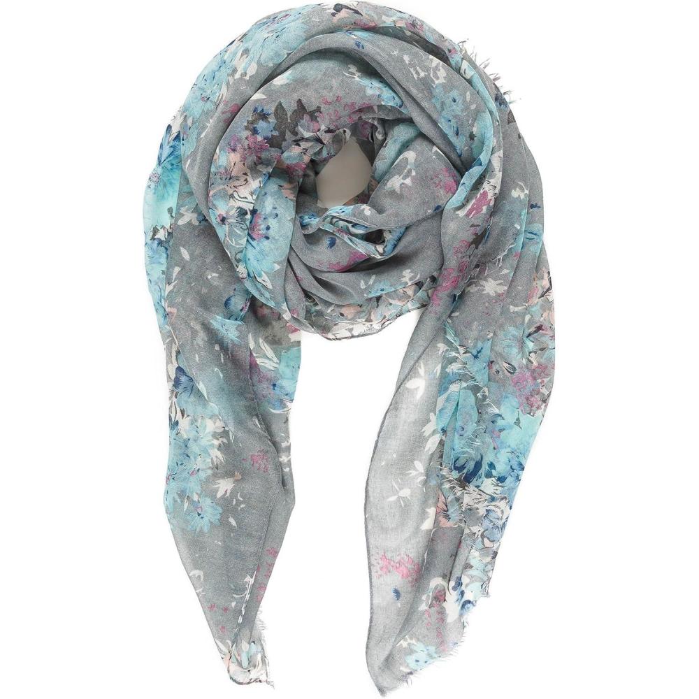 imageMELIFLUOS DESIGNED IN SPAIN Scarf for Women Lightweight Floral Flower Scarves for Summer Fall Shawl WrapBarcelona Collection 1 Gray Floral