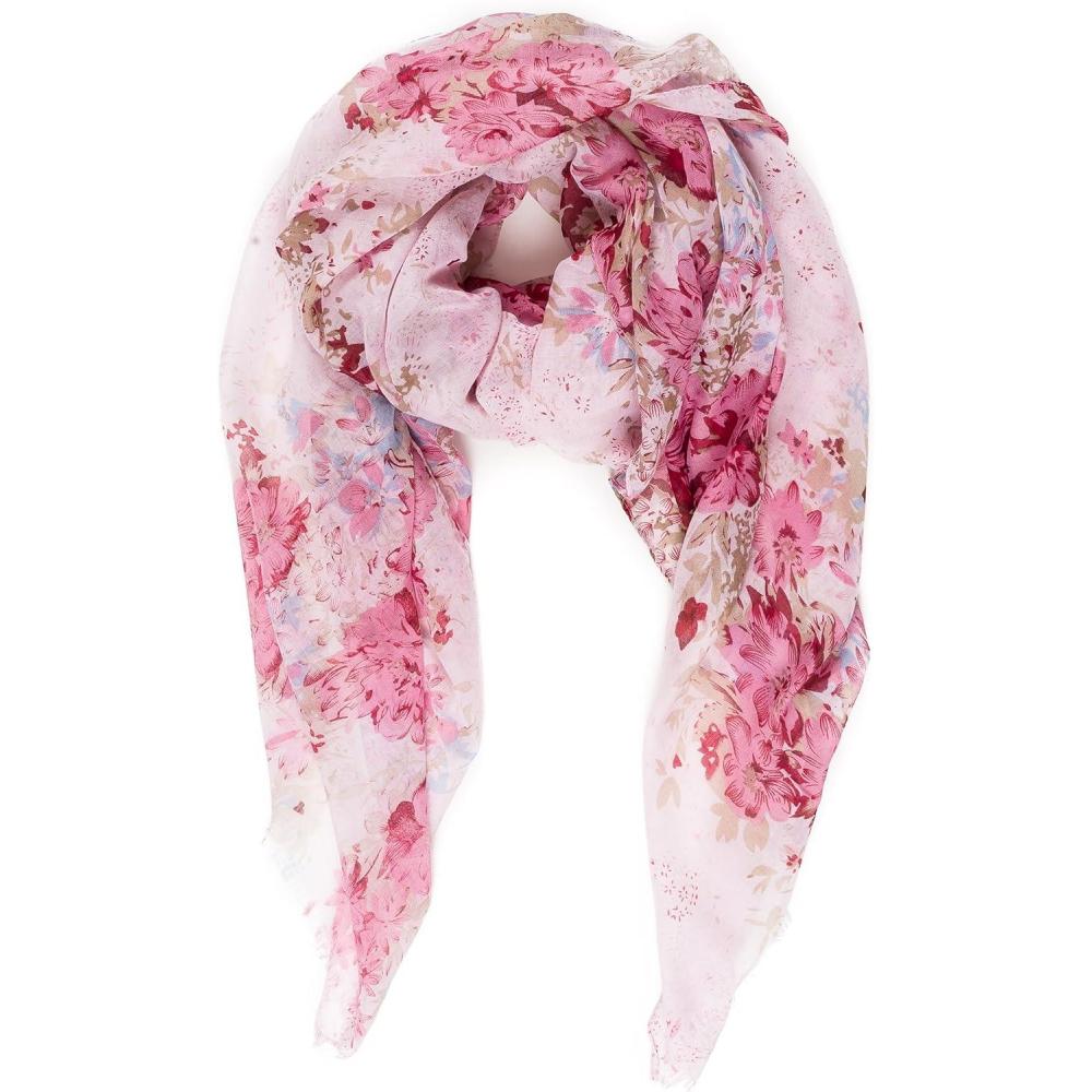 imageMELIFLUOS DESIGNED IN SPAIN Scarf for Women Lightweight Floral Flower Scarves for Summer Fall Shawl WrapBarcelona Collection 1  Pink Floral