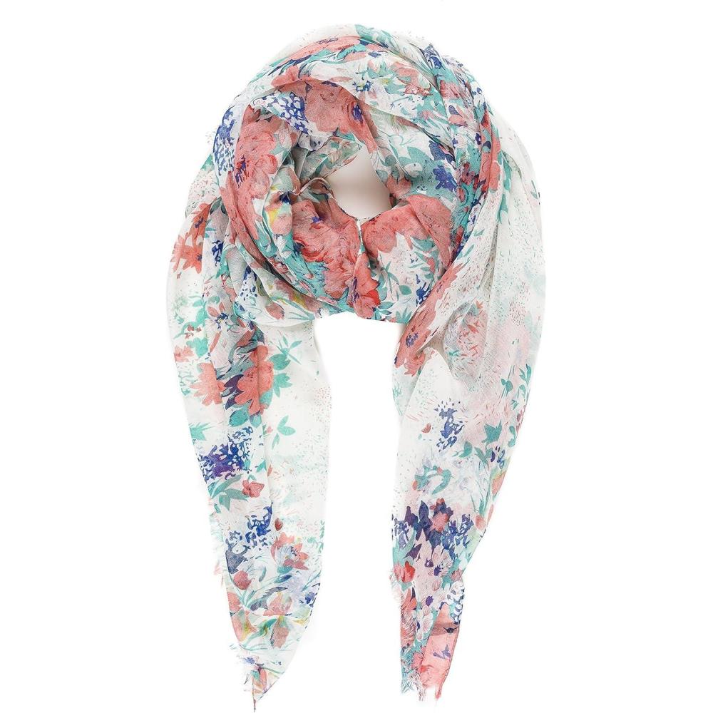 imageMELIFLUOS DESIGNED IN SPAIN Scarf for Women Lightweight Floral Flower Scarves for Summer Fall Shawl WrapBarcelona Collection 1 White Floral