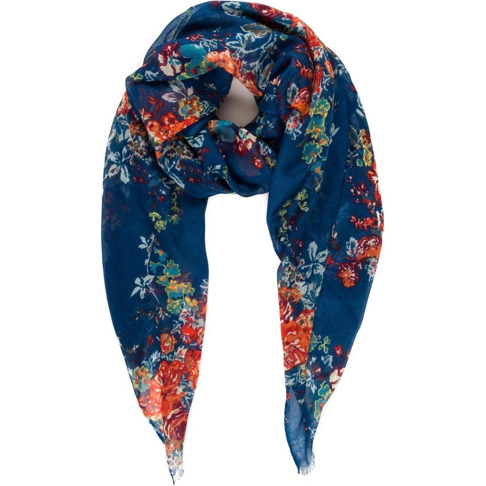 imageMELIFLUOS DESIGNED IN SPAIN Scarf for Women Lightweight Floral Flower Scarves for Summer Fall Shawl WrapBarcelona Collection 8  Blue Elegant Floral