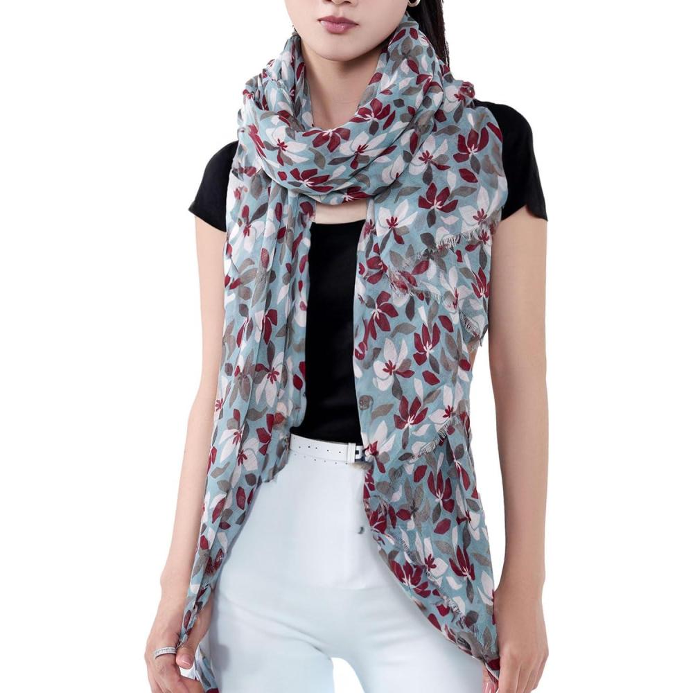 imageMELIFLUOS DESIGNED IN SPAIN Scarf for Women Lightweight Floral Flower Scarves for Summer Fall Shawl WrapBarcelona Collections 45  Teal Floral Pattern