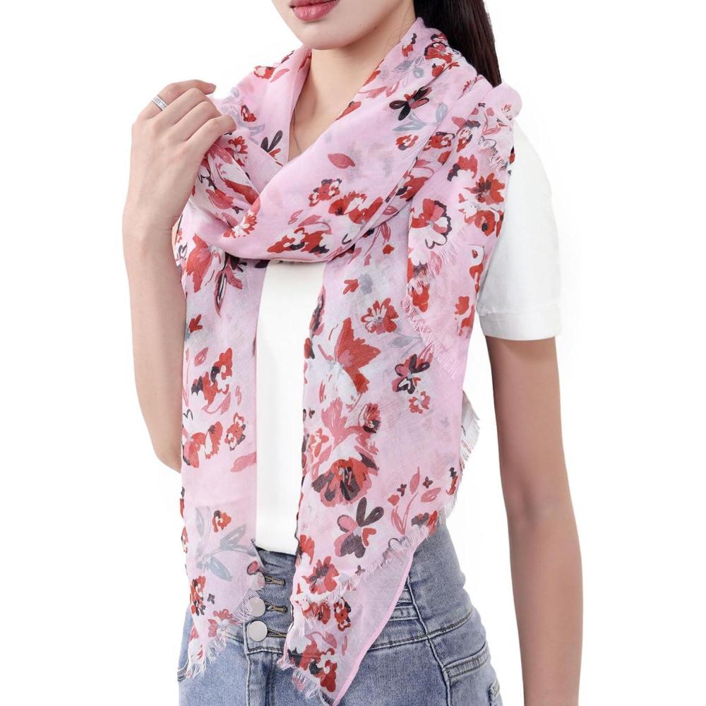 imageMELIFLUOS DESIGNED IN SPAIN Scarf for Women Lightweight Floral Flower Scarves for Summer Fall Shawl WrapBarcelona Collections 46  Pink Floral Design