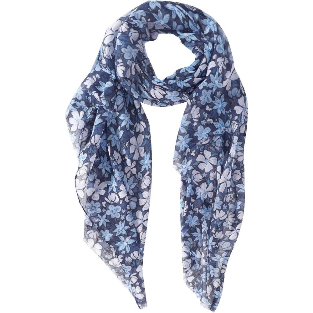 imageMELIFLUOS DESIGNED IN SPAIN Scarf for Women Lightweight Floral Flower Scarves for Summer Fall Shawl WrapBarcelona Collections 48  Blue Flower Pattern