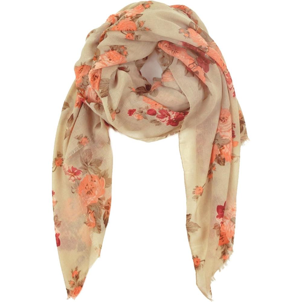 imageMELIFLUOS DESIGNED IN SPAIN Scarf for Women Lightweight Floral Flower for Summer Fall Scarves Shawl WrapValencia Collection 9  Beige Rose