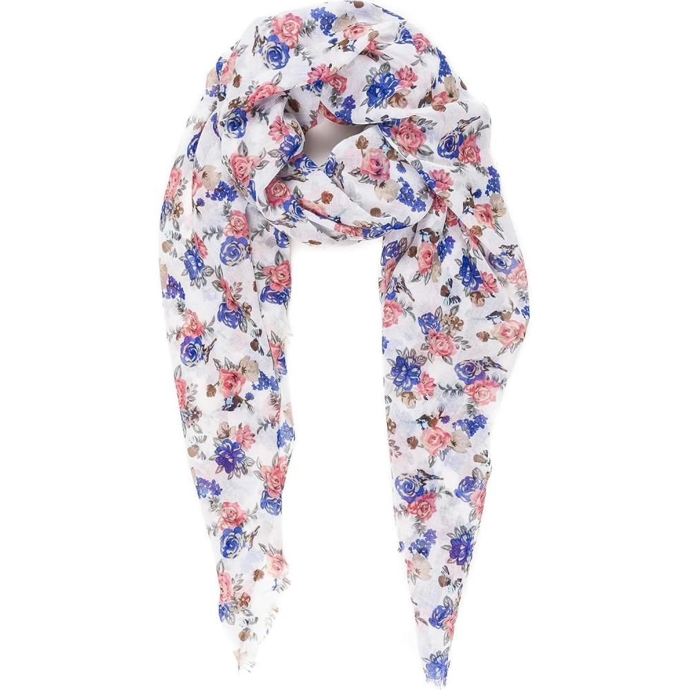 imageMELIFLUOS DESIGNED IN SPAIN Scarf for Women Lightweight Floral Flower for Summer Fall Scarves Shawl WrapValencia Collections 14  White Flower