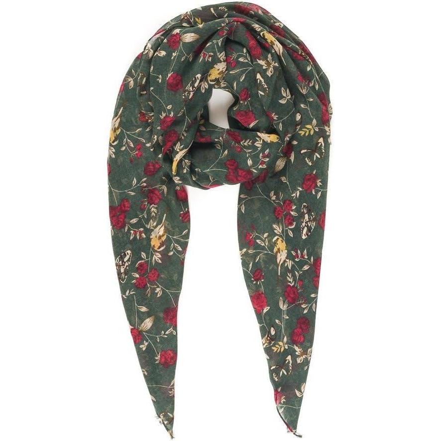 imageMELIFLUOS DESIGNED IN SPAIN Scarf for Women Lightweight Floral Flower for Summer Fall Scarves Shawl WrapValencia Collections 15  Green With Red Flower