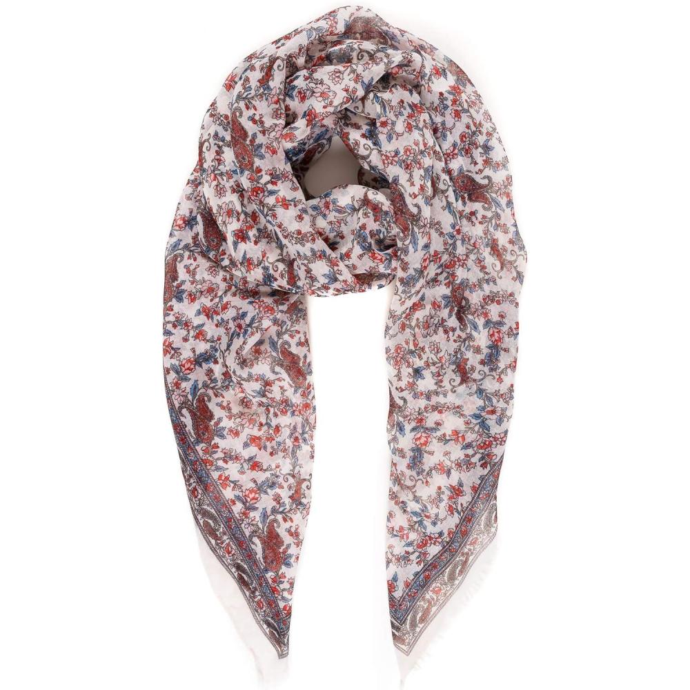 imageMELIFLUOS DESIGNED IN SPAIN Scarf for Women Lightweight Floral Flower for Summer Fall Scarves Shawl WrapValencia Collections 23  Light Beige Paisley Floral