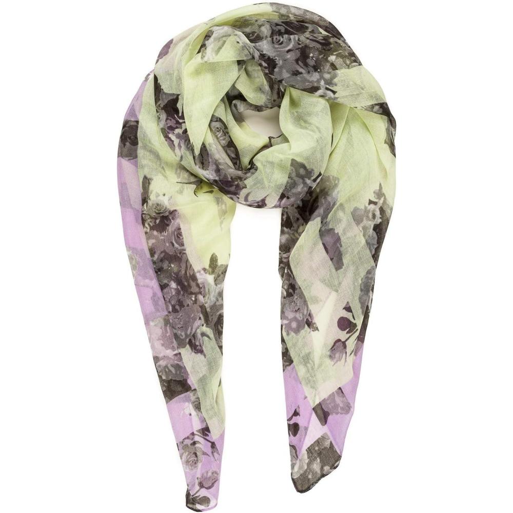 imageMELIFLUOS DESIGNED IN SPAIN Scarf for Women Lightweight Floral Flower for Summer Fall Scarves Shawl WrapValencia Collections 33  Green Purple Floral