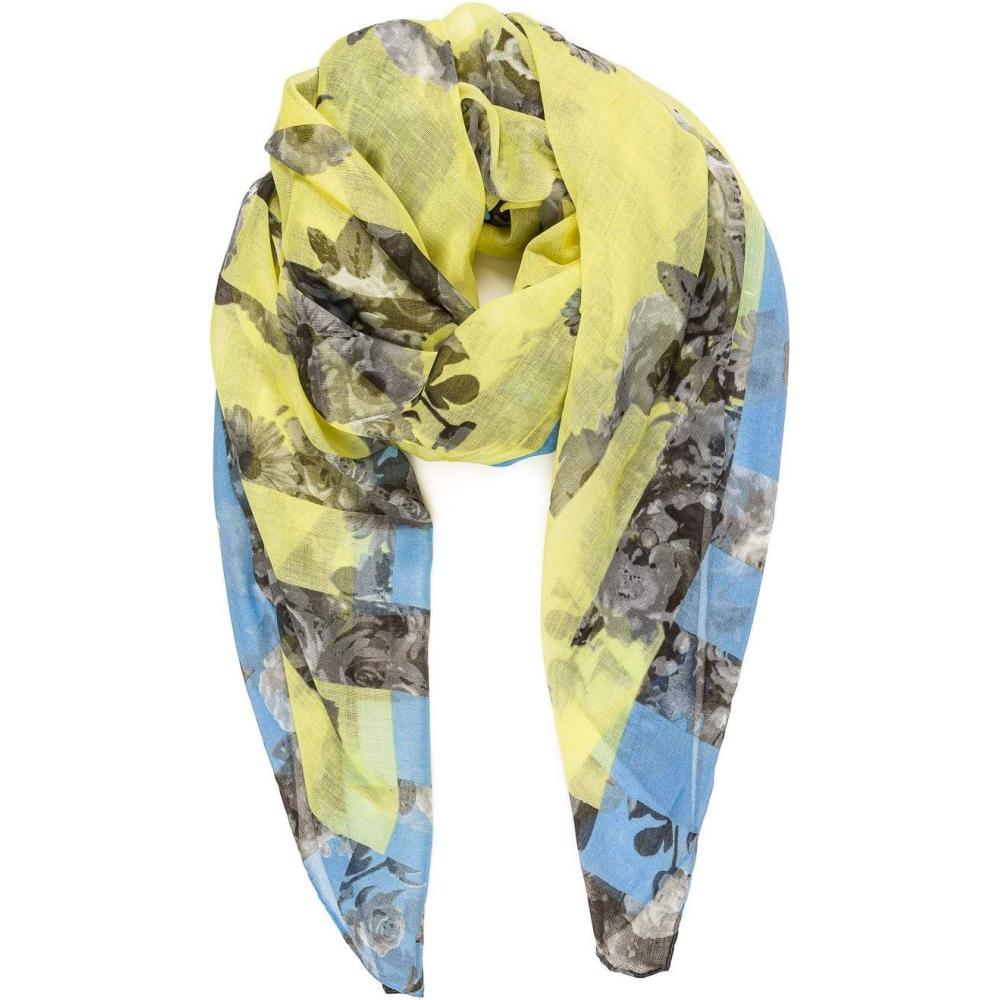 imageMELIFLUOS DESIGNED IN SPAIN Scarf for Women Lightweight Floral Flower for Summer Fall Scarves Shawl WrapValencia Collections 34  Blue Yellow Floral