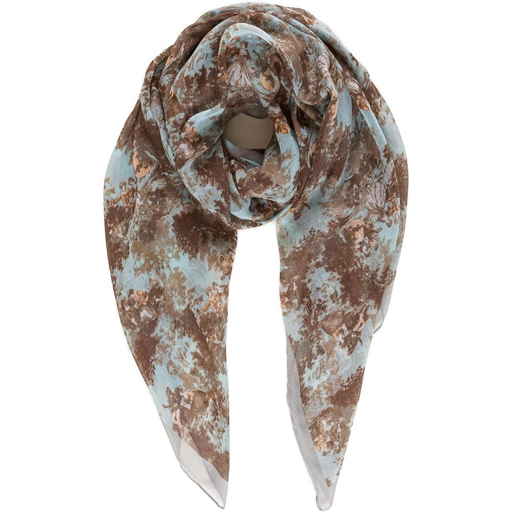 imageMELIFLUOS DESIGNED IN SPAIN Scarf for Women Lightweight Floral Flower for Summer Fall Scarves Shawl WrapValencia Collections 36  Gray Agua Floral